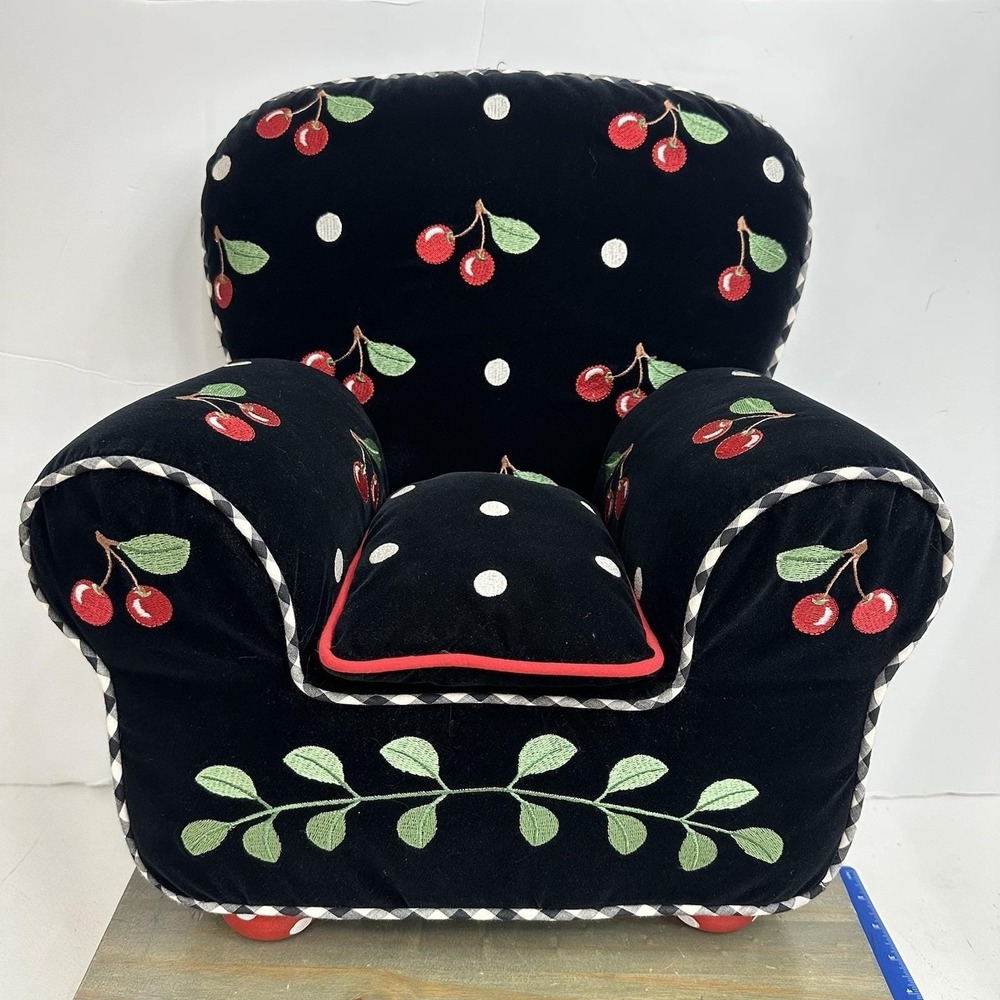 Great! Mary Engelbreit Black Cherries Black Velvet Doll Chaise Sofa Chair 16"